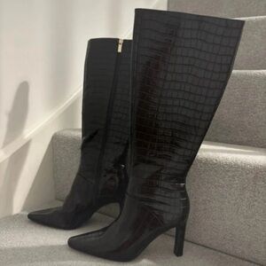 Next Black Croc-Patterned Heeled Boots